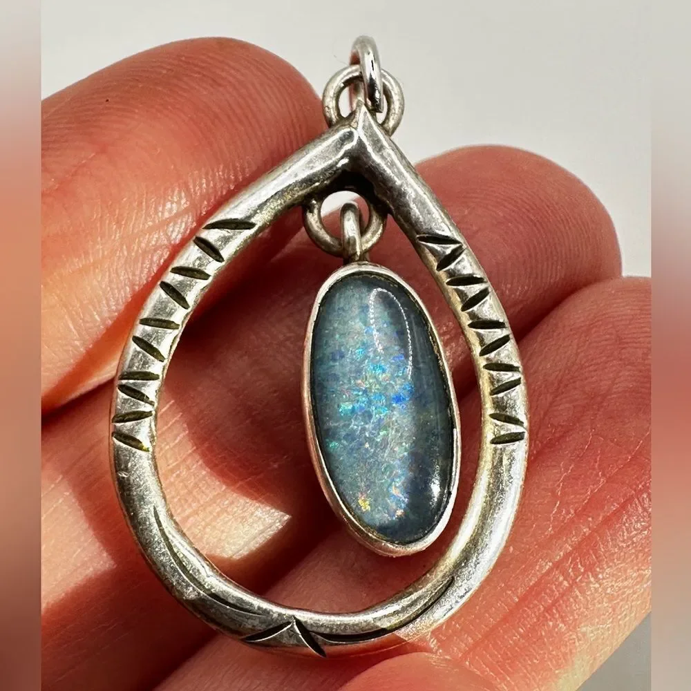 Marked Sterling‎ silver (HTS) and opal in resin pendant!